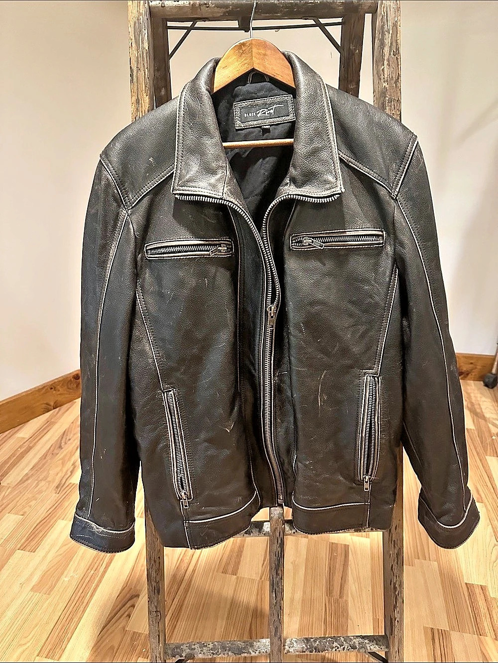Black Rivet Men's Leather Moto Jacket XXL
